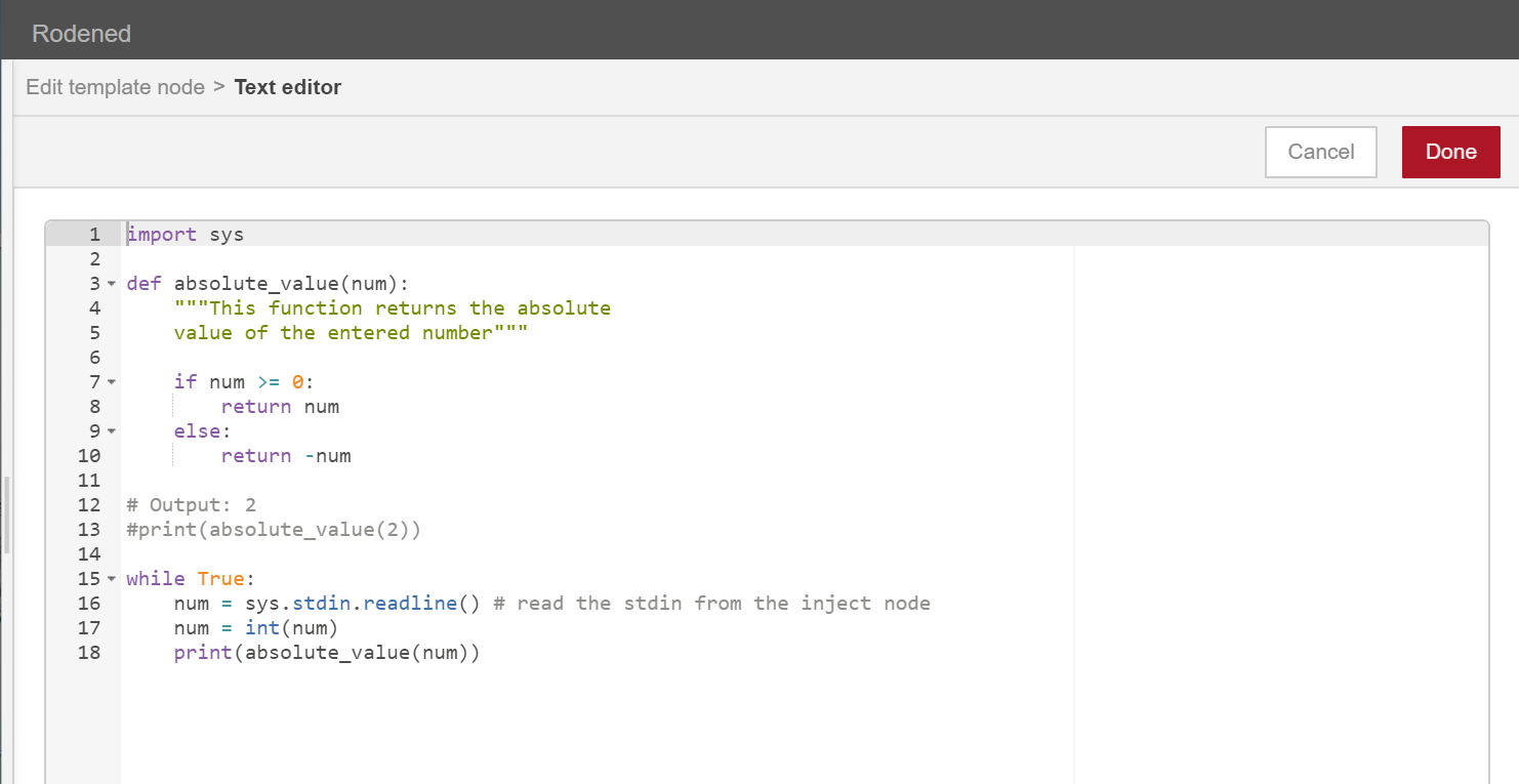 template node with the python script